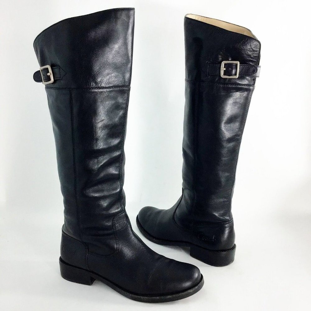Coach Joele Black Leather $180 Riding Boots Tall Knee High Buckle Women's 7.5 B